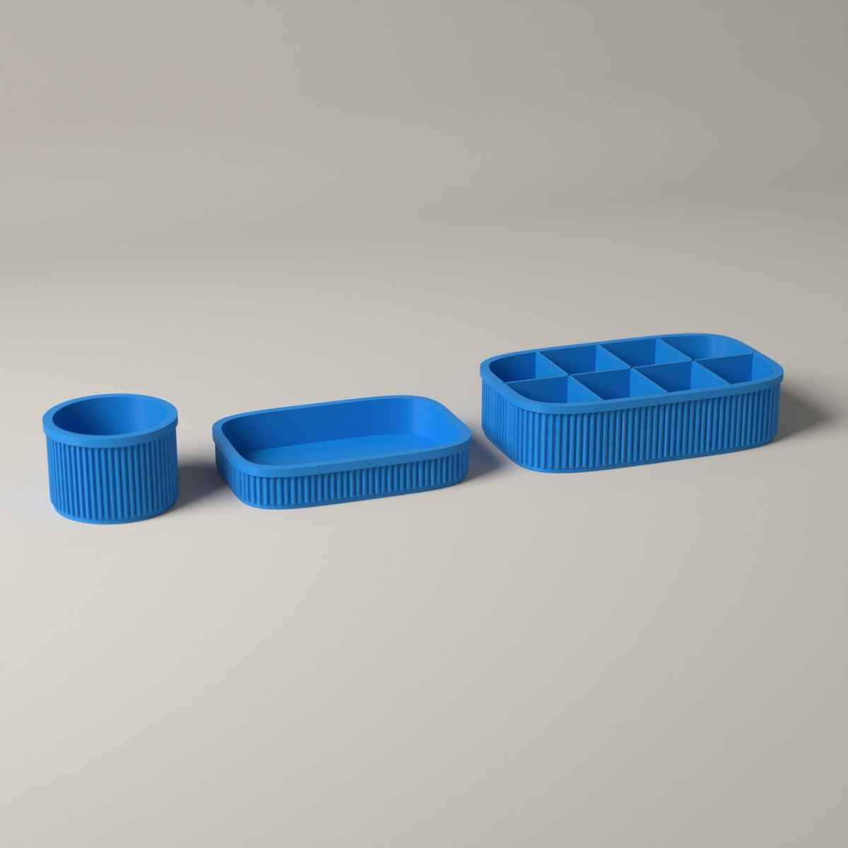 Ribbed Coffee Station Organiser Set of 3 - Pod Holder, Tray and Pot in cyan