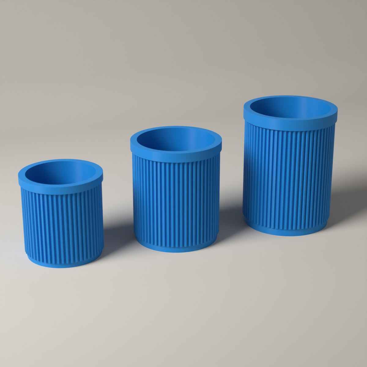 Ribbed Pen Pots Set of 3 Heights - Desk Storage for Pens and Pencils in cyan
