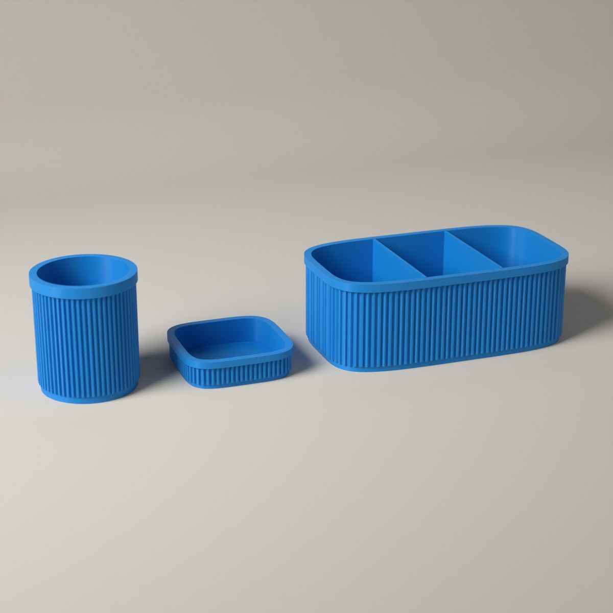 Ribbed Teacher Desk Organiser Set of 3 with Caddy, Pen Pot and Note Tray in cyan