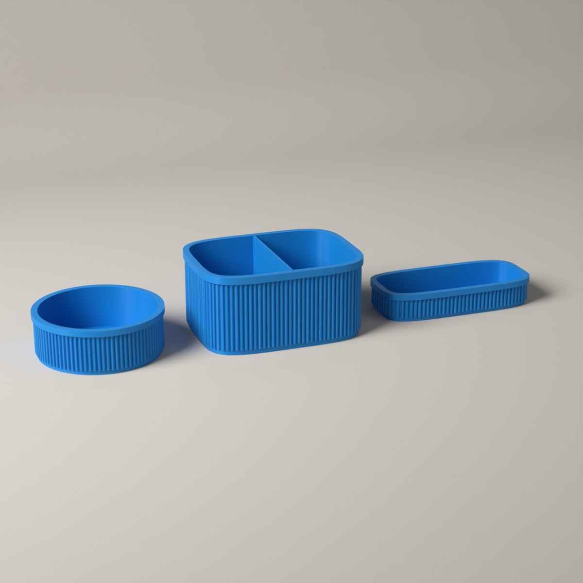 Ribbed Bedside Organiser Set of 3 - Caddy, Key Bowl and Glasses Tray in cyan