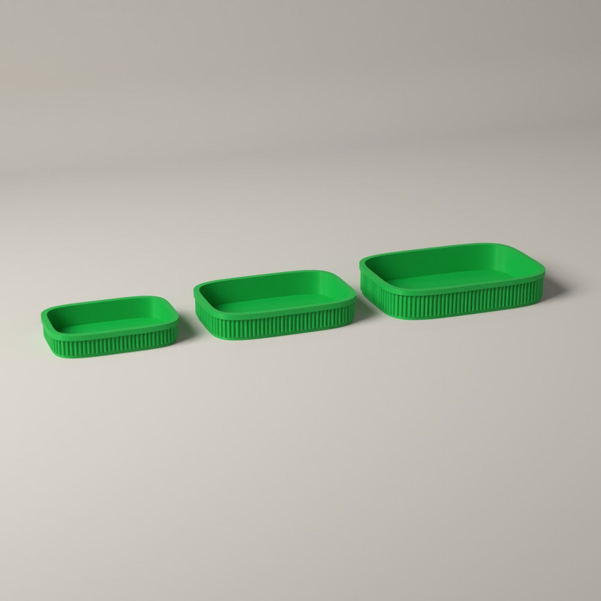 Ribbed Desk Organiser Trays, Set of 3 Graduated Sizes in forest green