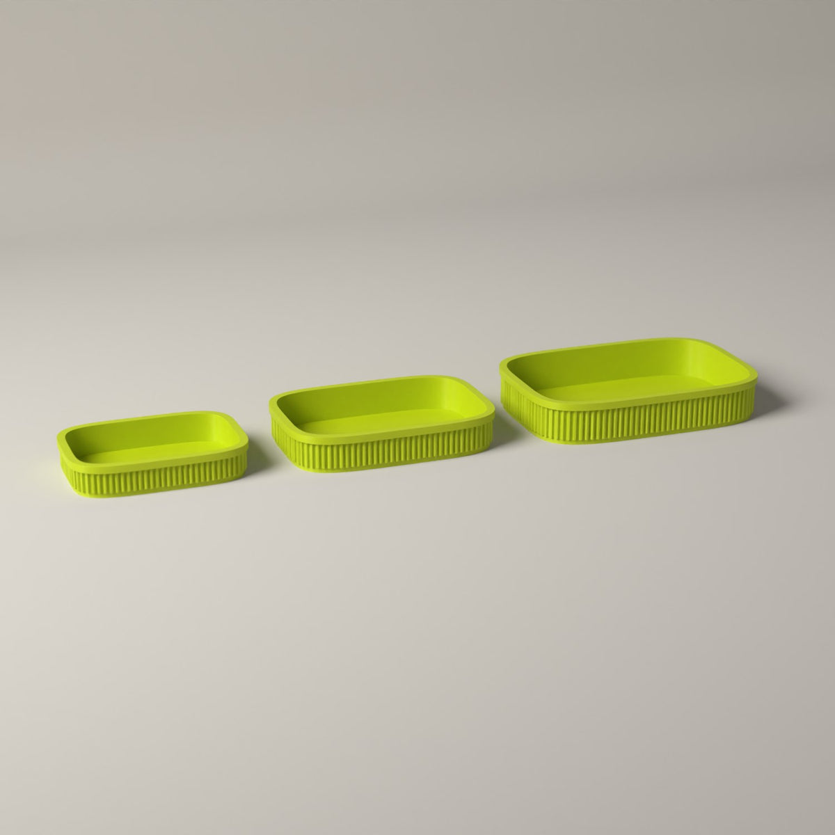 Ribbed Desk Organiser Trays, Set of 3 Graduated Sizes in bright green