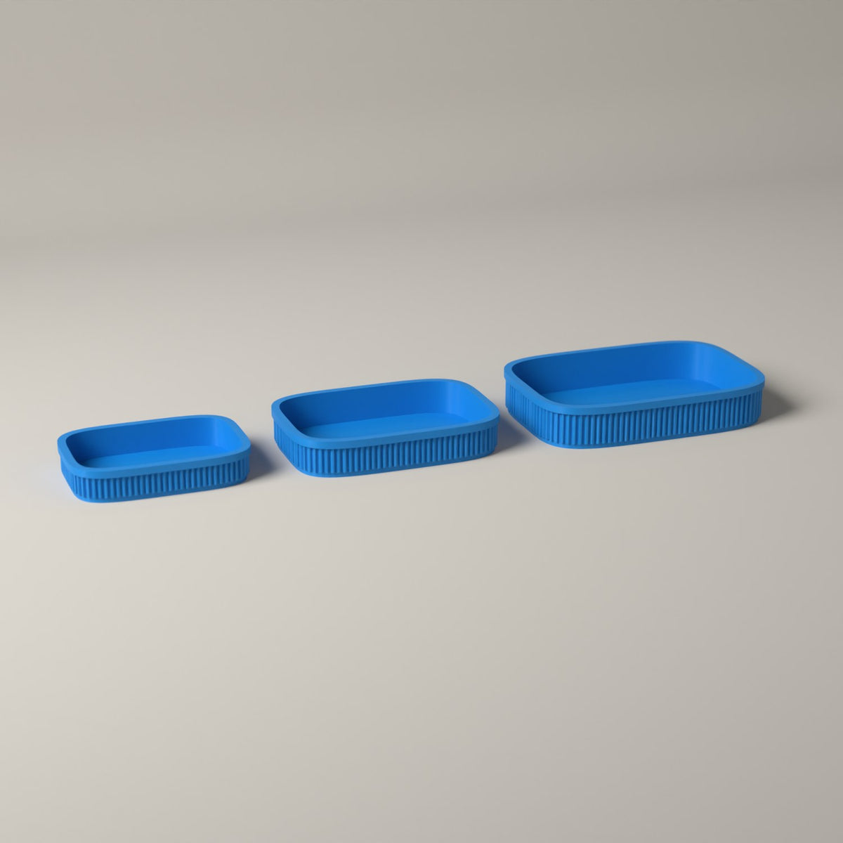 Ribbed Desk Organiser Trays, Set of 3 Graduated Sizes in cyan