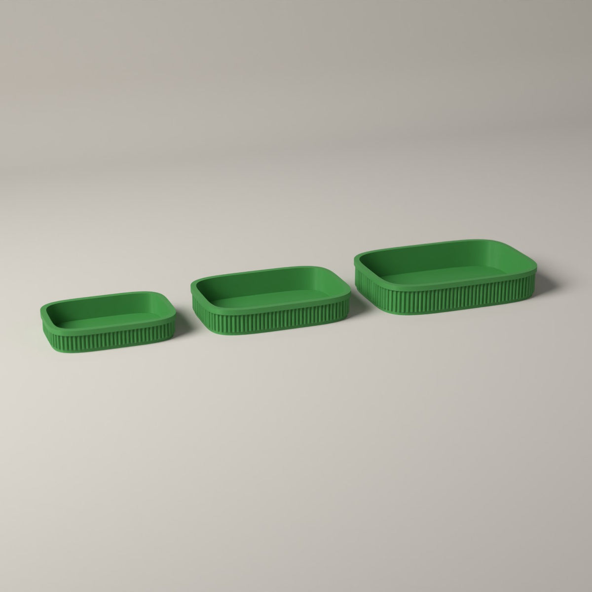 Ribbed Desk Organiser Trays, Set of 3 Graduated Sizes in mistletoe green