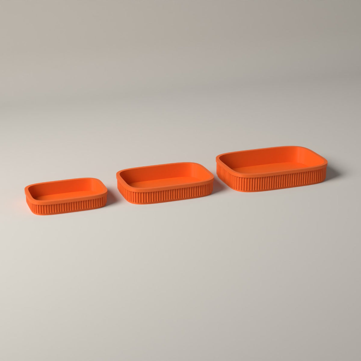 Ribbed Desk Organiser Trays, Set of 3 Graduated Sizes in orange