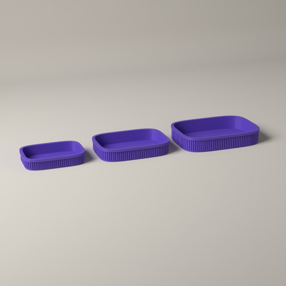 Ribbed Desk Organiser Trays, Set of 3 Graduated Sizes in purple