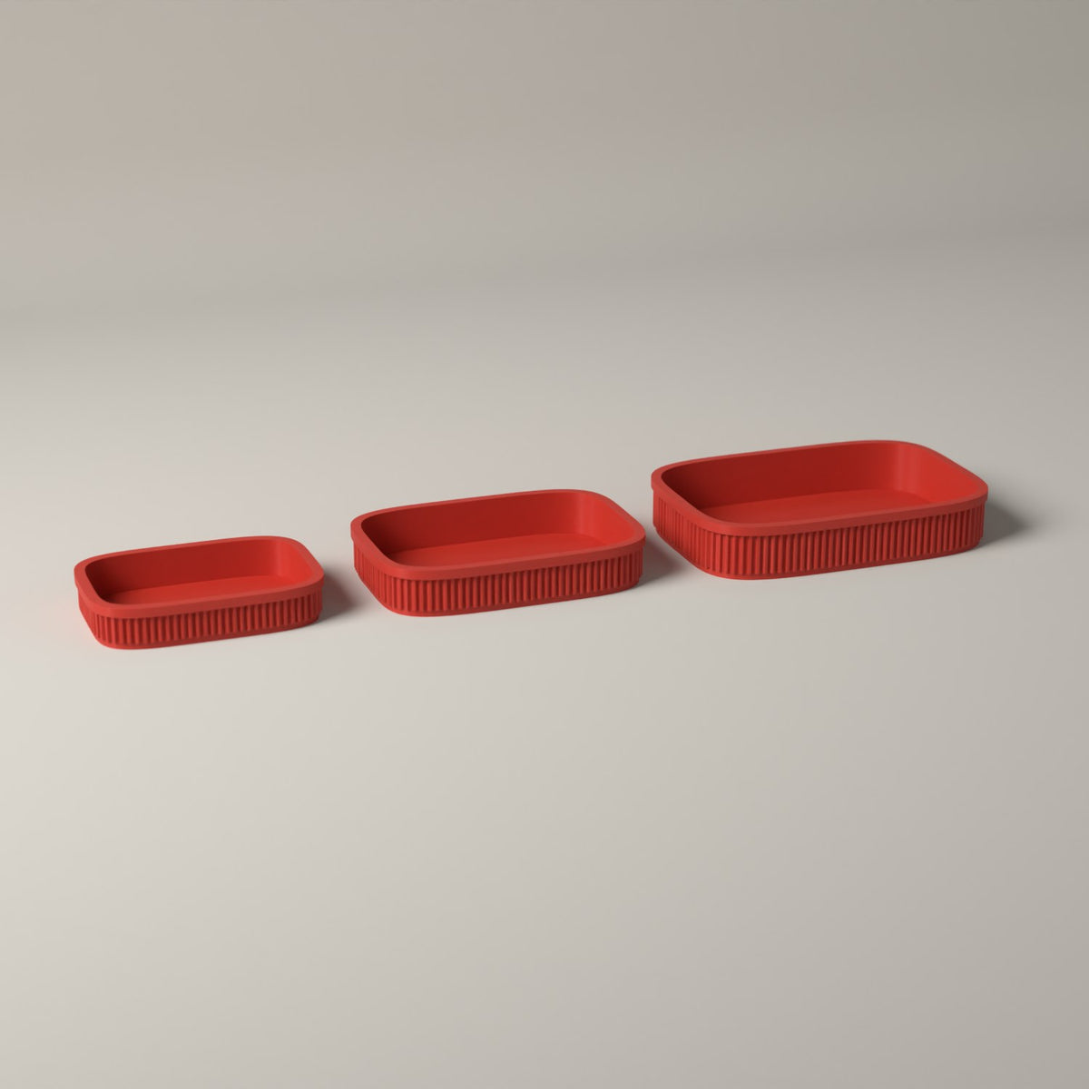 Ribbed Desk Organiser Trays, Set of 3 Graduated Sizes in red