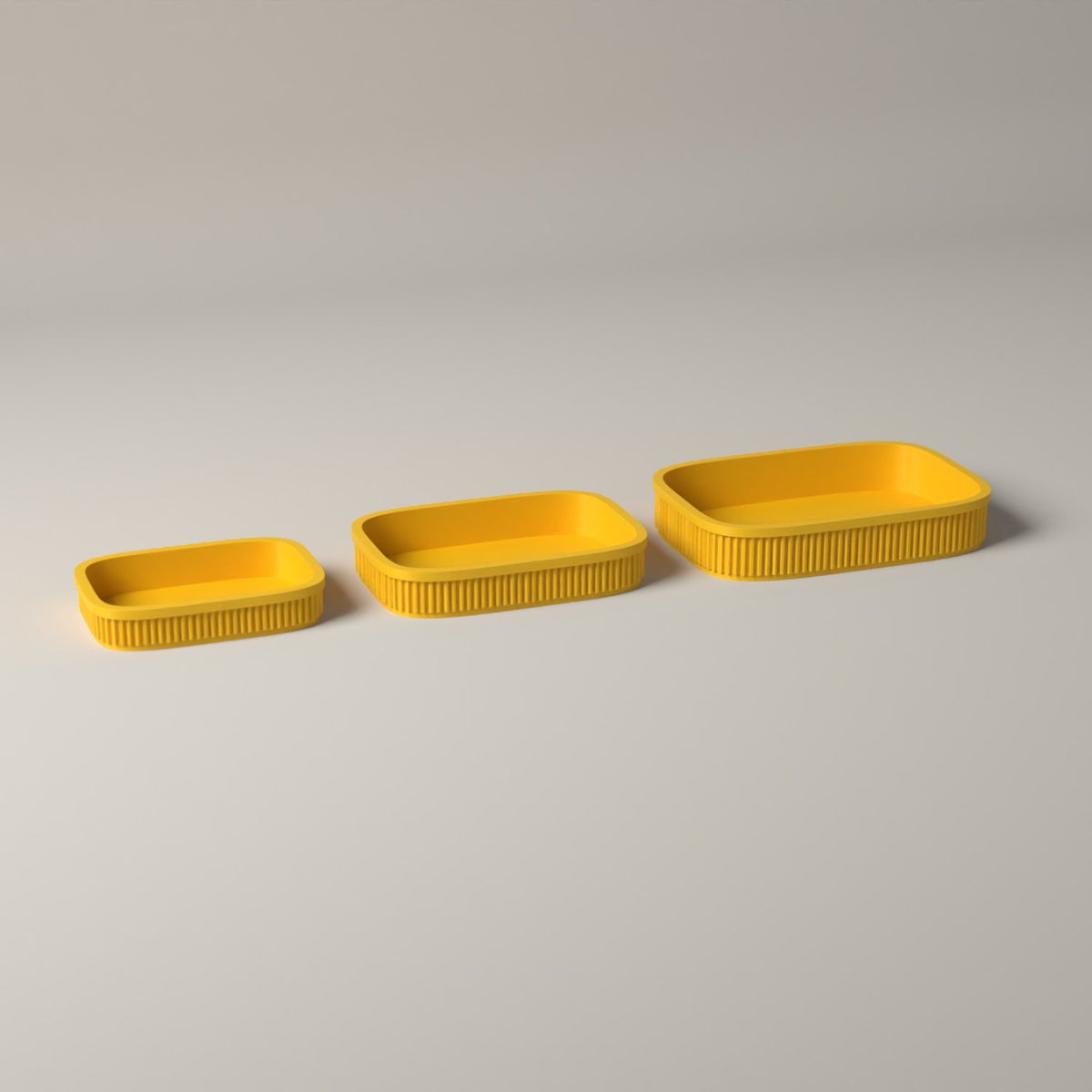 Ribbed Desk Organiser Trays, Set of 3 Graduated Sizes in sunflower yellow