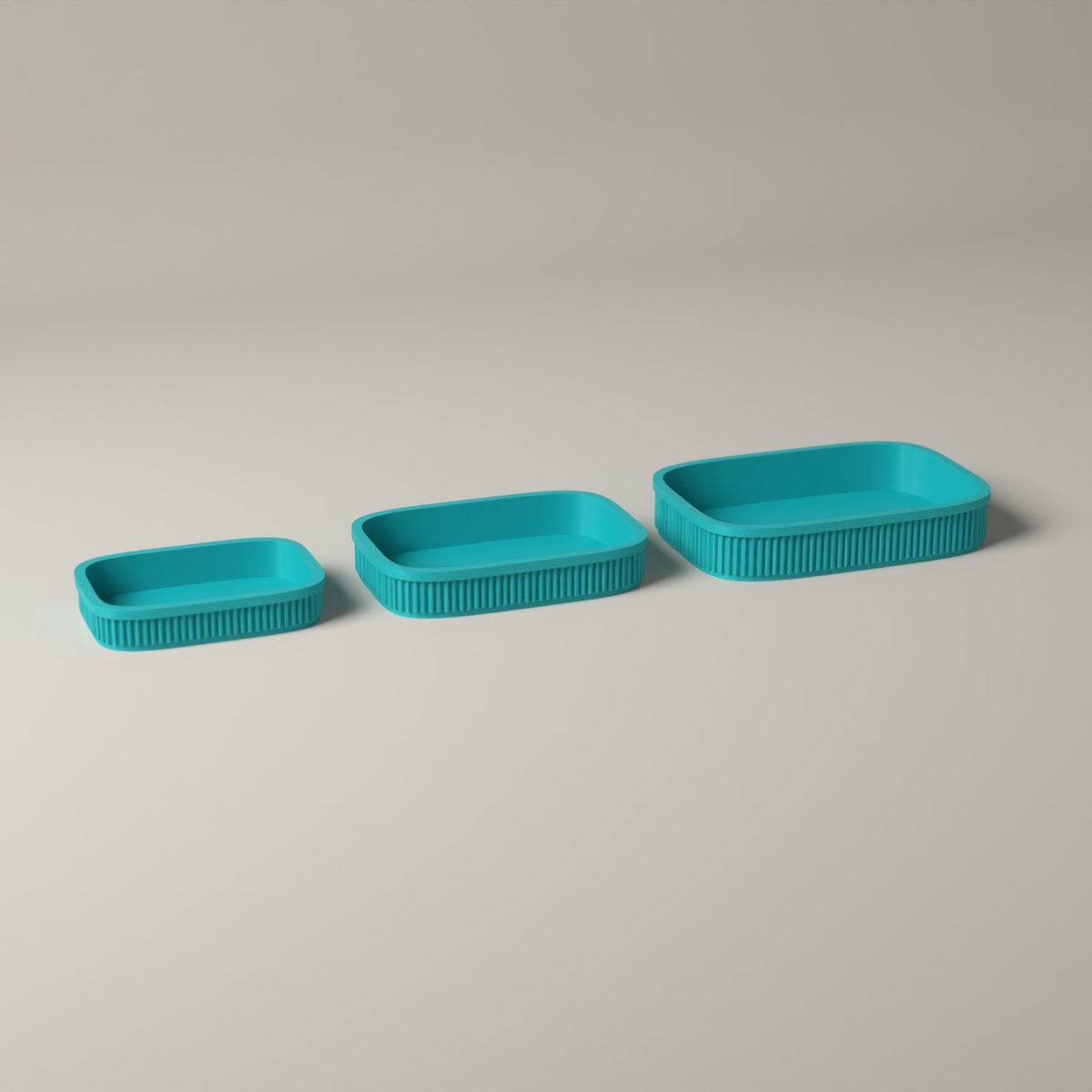 Ribbed Desk Organiser Trays, Set of 3 Graduated Sizes in turquoise