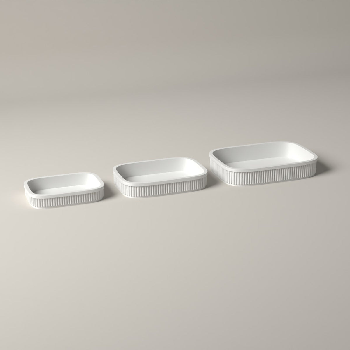 Ribbed Desk Organiser Trays, Set of 3 Graduated Sizes in white