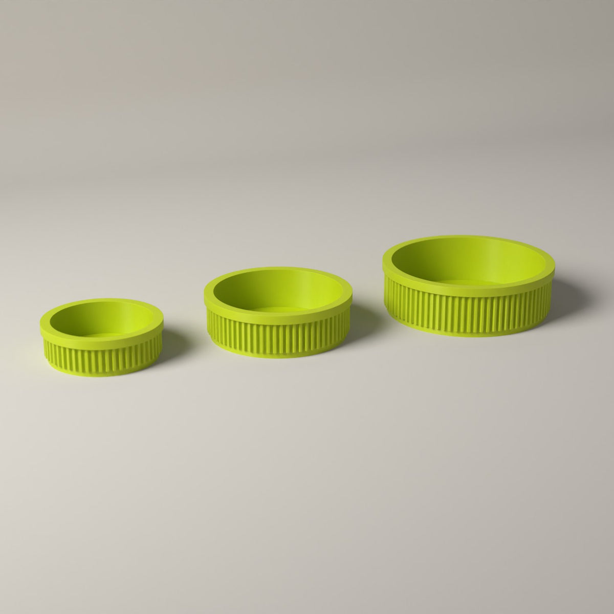 Ring Dishes Set of 3, Ribbed Jewellery Trays in Graduated Sizes in bright green