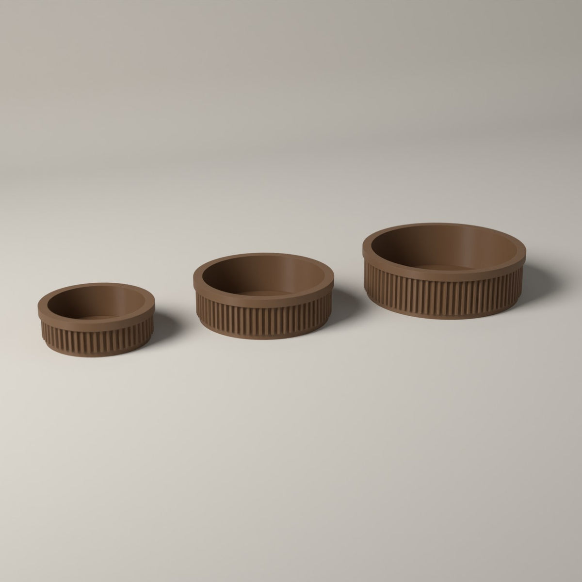 Ring Dishes Set of 3, Ribbed Jewellery Trays in Graduated Sizes in cocoa brown
