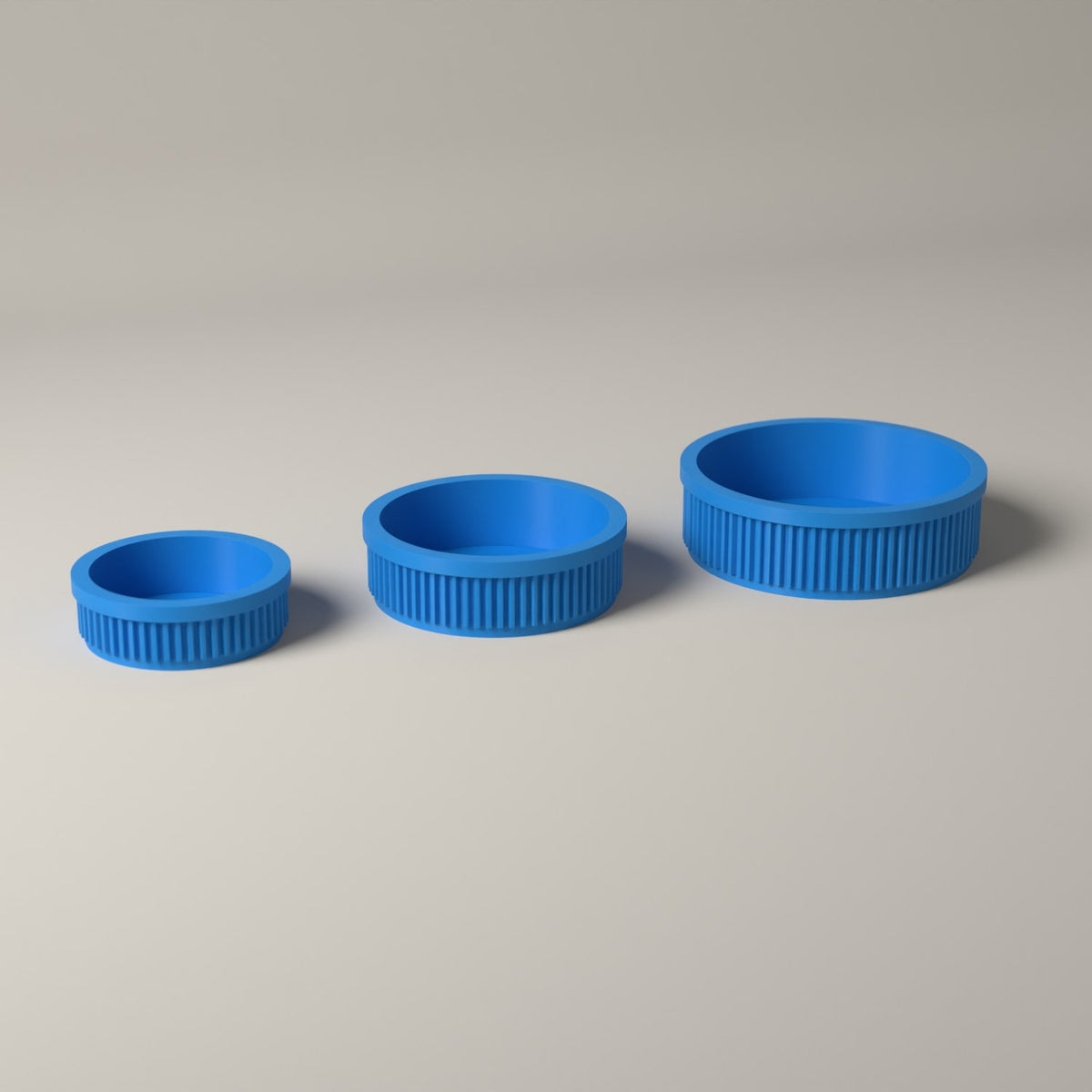 Ring Dishes Set of 3, Ribbed Jewellery Trays in Graduated Sizes in cyan