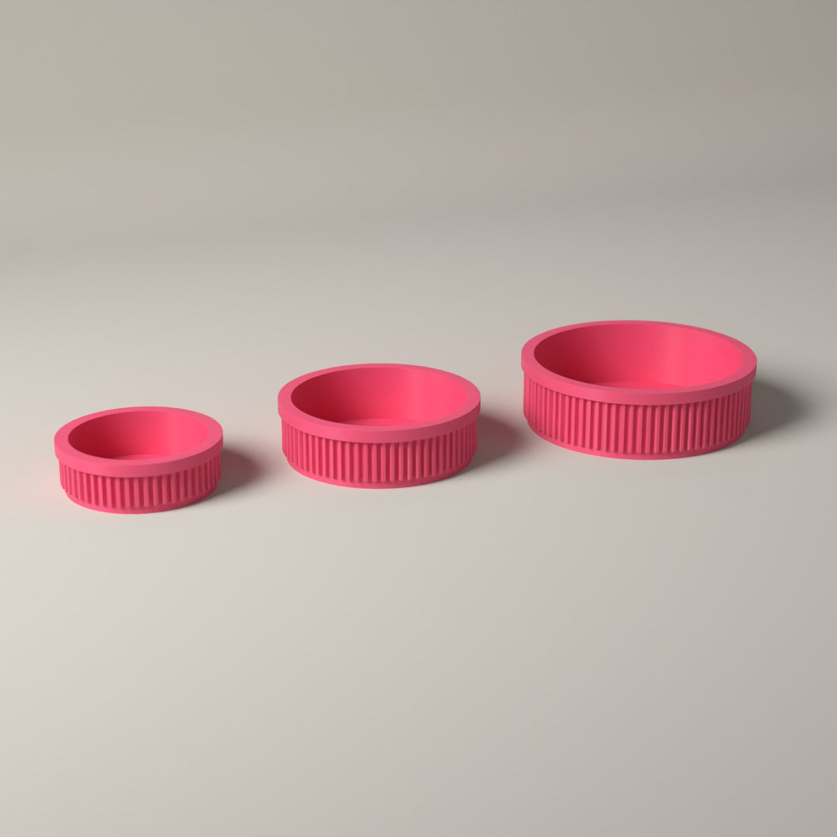 Ring Dishes Set of 3, Ribbed Jewellery Trays in Graduated Sizes in hot pink