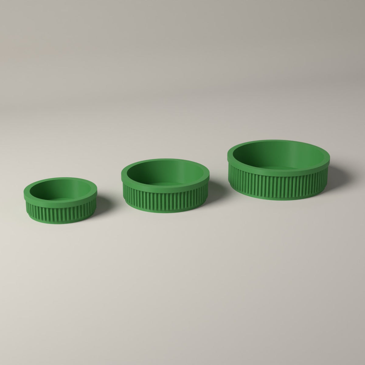 Ring Dishes Set of 3, Ribbed Jewellery Trays in Graduated Sizes in mistletoe green