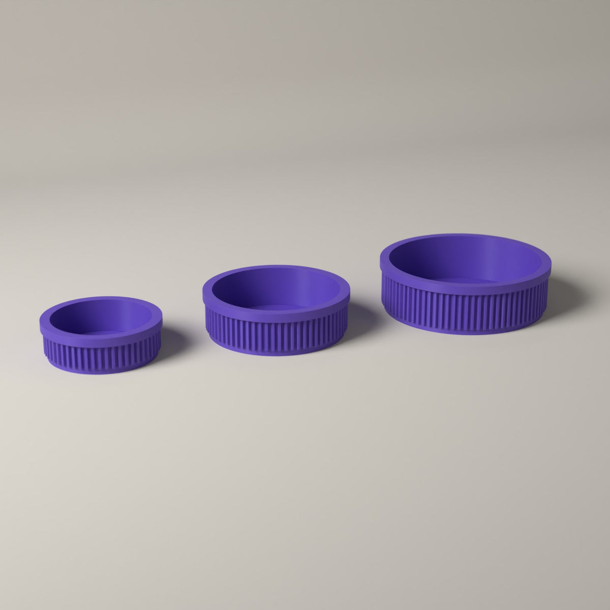Ring Dishes Set of 3, Ribbed Jewellery Trays in Graduated Sizes in purple