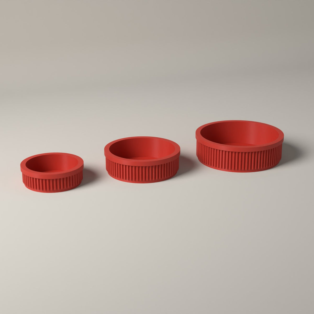 Ring Dishes Set of 3, Ribbed Jewellery Trays in Graduated Sizes in red