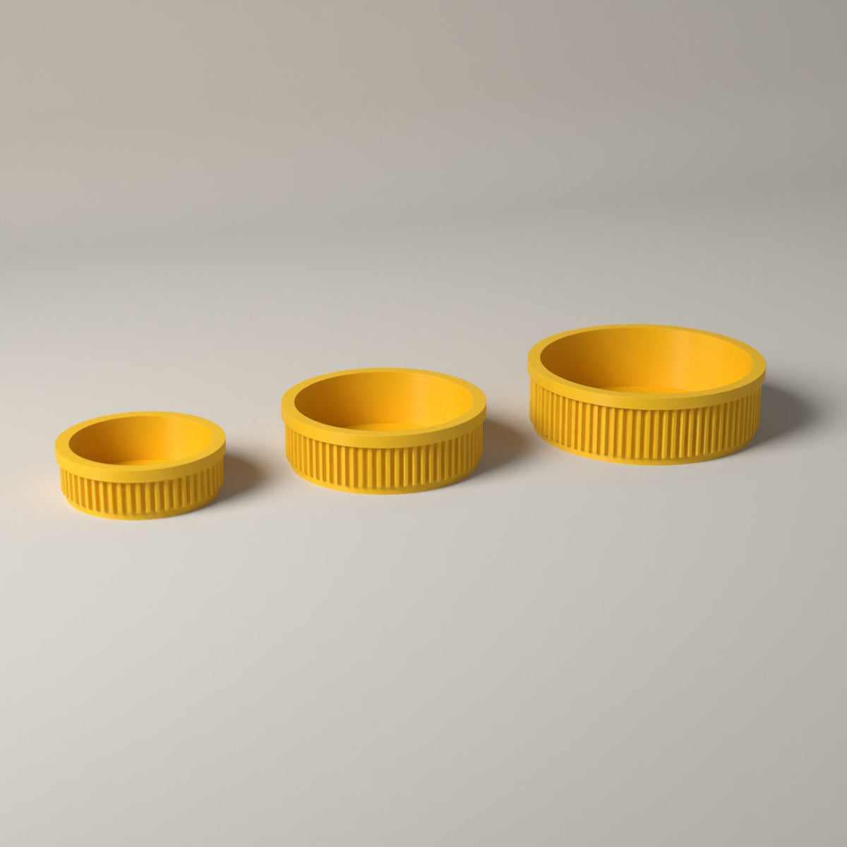 Ring Dishes Set of 3, Ribbed Jewellery Trays in Graduated Sizes in sunflower yellow