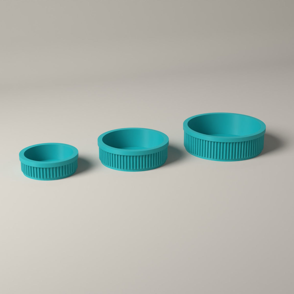 Ring Dishes Set of 3, Ribbed Jewellery Trays in Graduated Sizes in turquoise