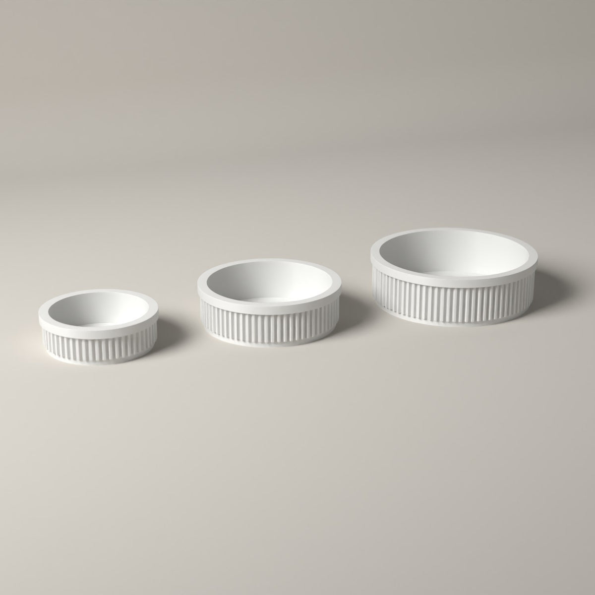 Ring Dishes Set of 3, Ribbed Jewellery Trays in Graduated Sizes in white