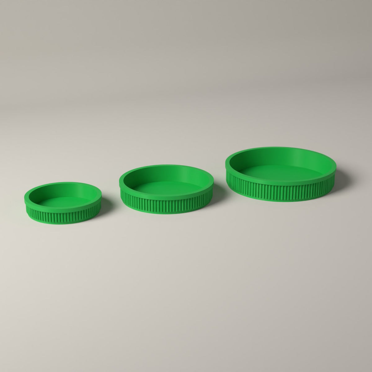 Round Trinket Trays Set of 3, Ribbed Jewellery and Key Dishes in forest green