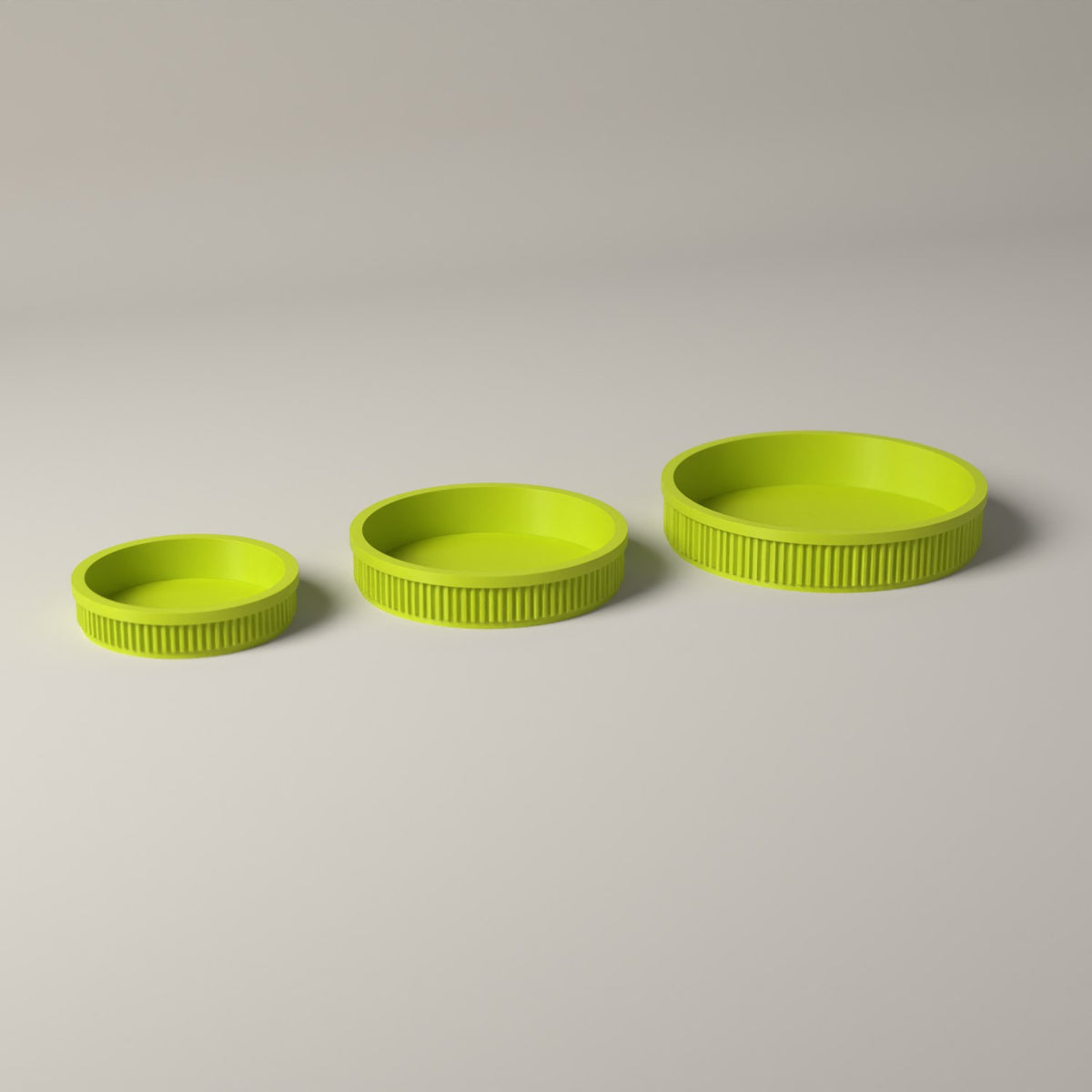 Round Trinket Trays Set of 3, Ribbed Jewellery and Key Dishes in bright green