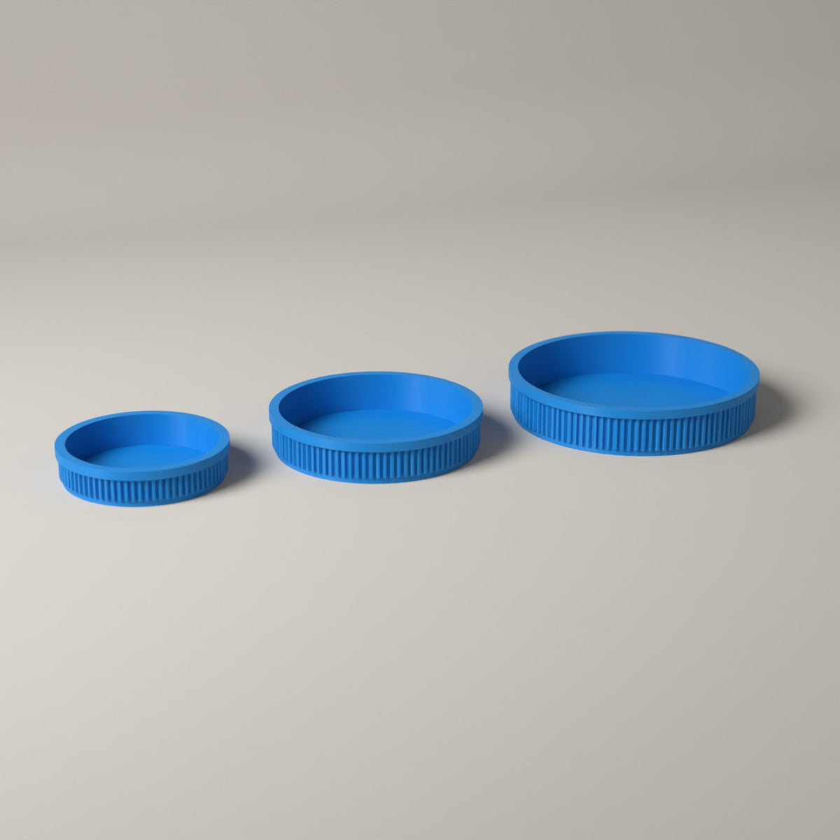 Round Trinket Trays Set of 3, Ribbed Jewellery and Key Dishes in cyan
