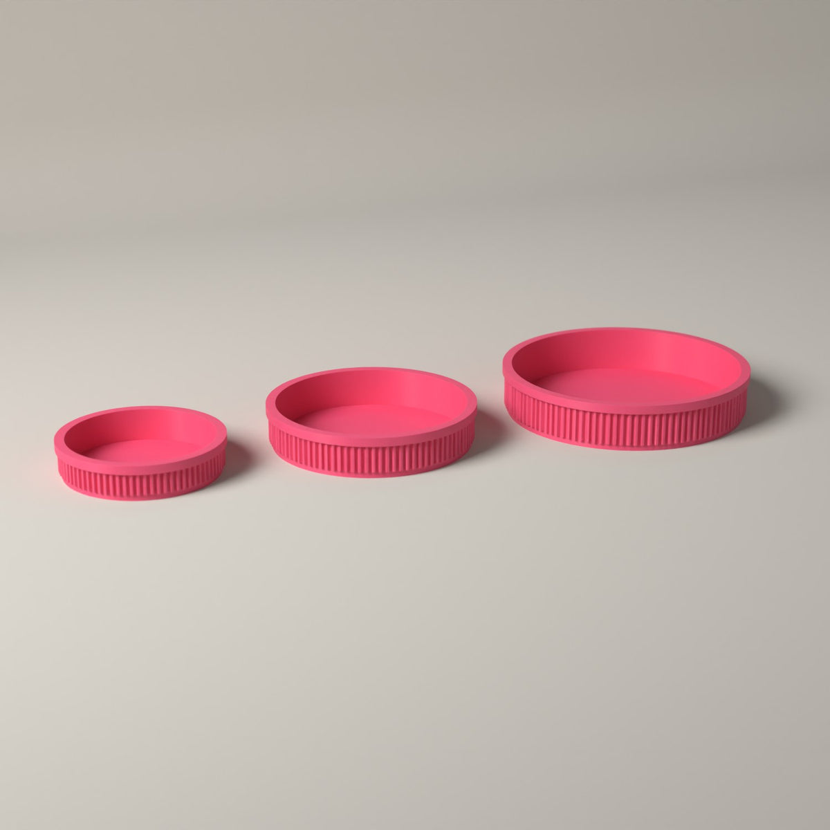 Round Trinket Trays Set of 3, Ribbed Jewellery and Key Dishes in hot pink