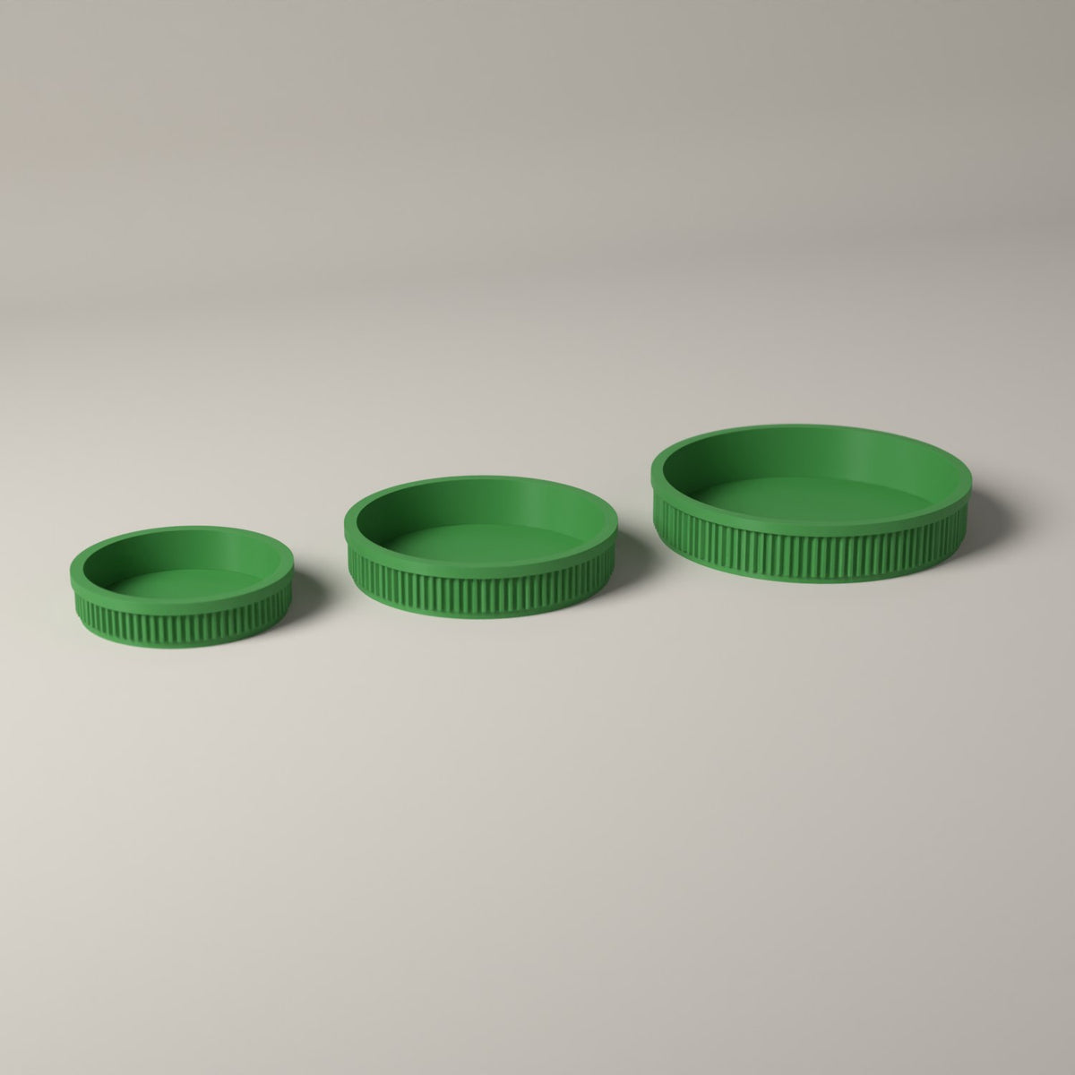 Round Trinket Trays Set of 3, Ribbed Jewellery and Key Dishes in mistletoe green