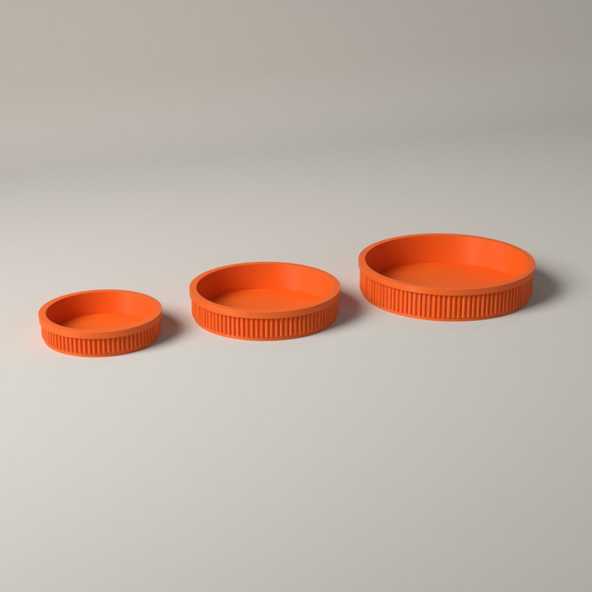 Round Trinket Trays Set of 3, Ribbed Jewellery and Key Dishes in orange