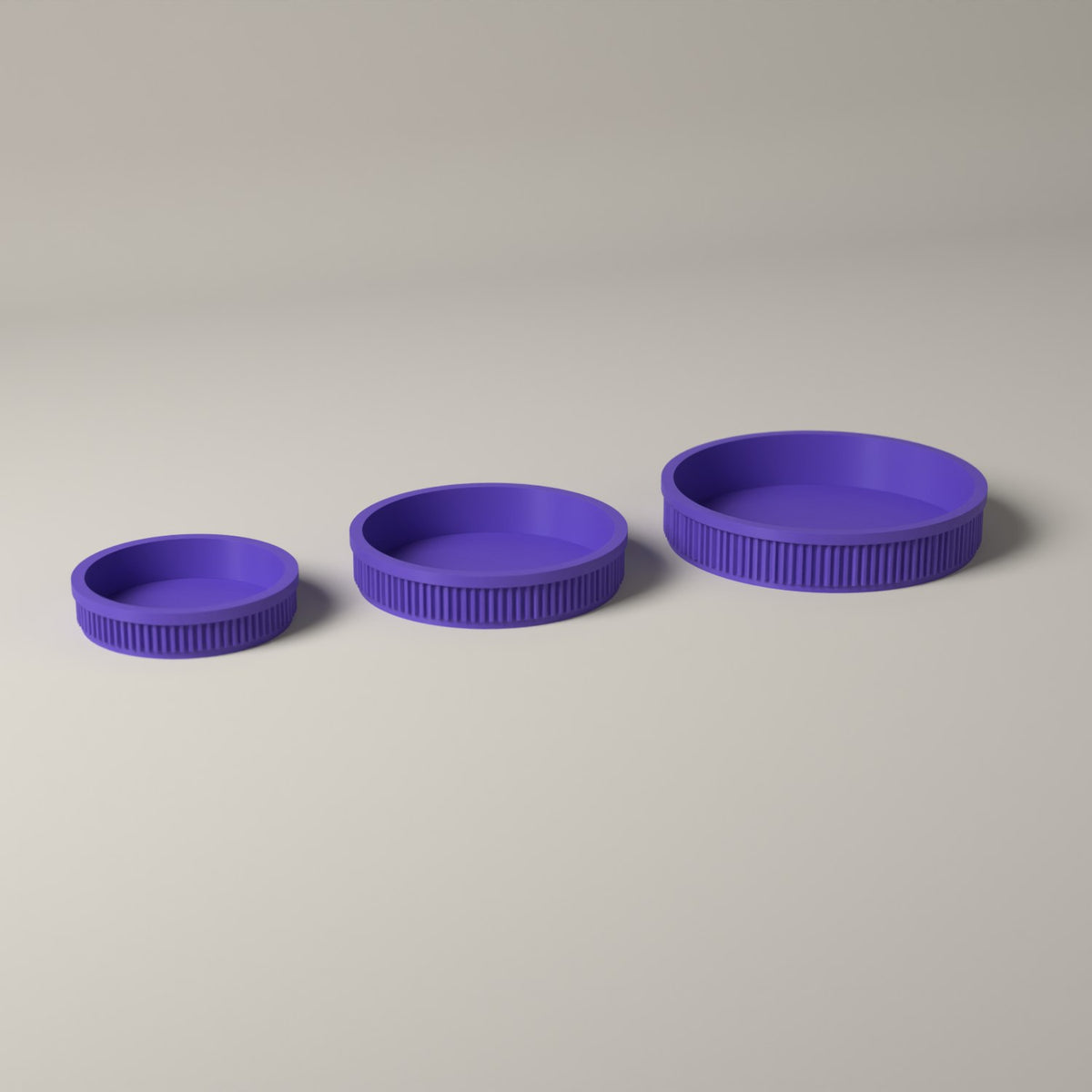 Round Trinket Trays Set of 3, Ribbed Jewellery and Key Dishes in purple