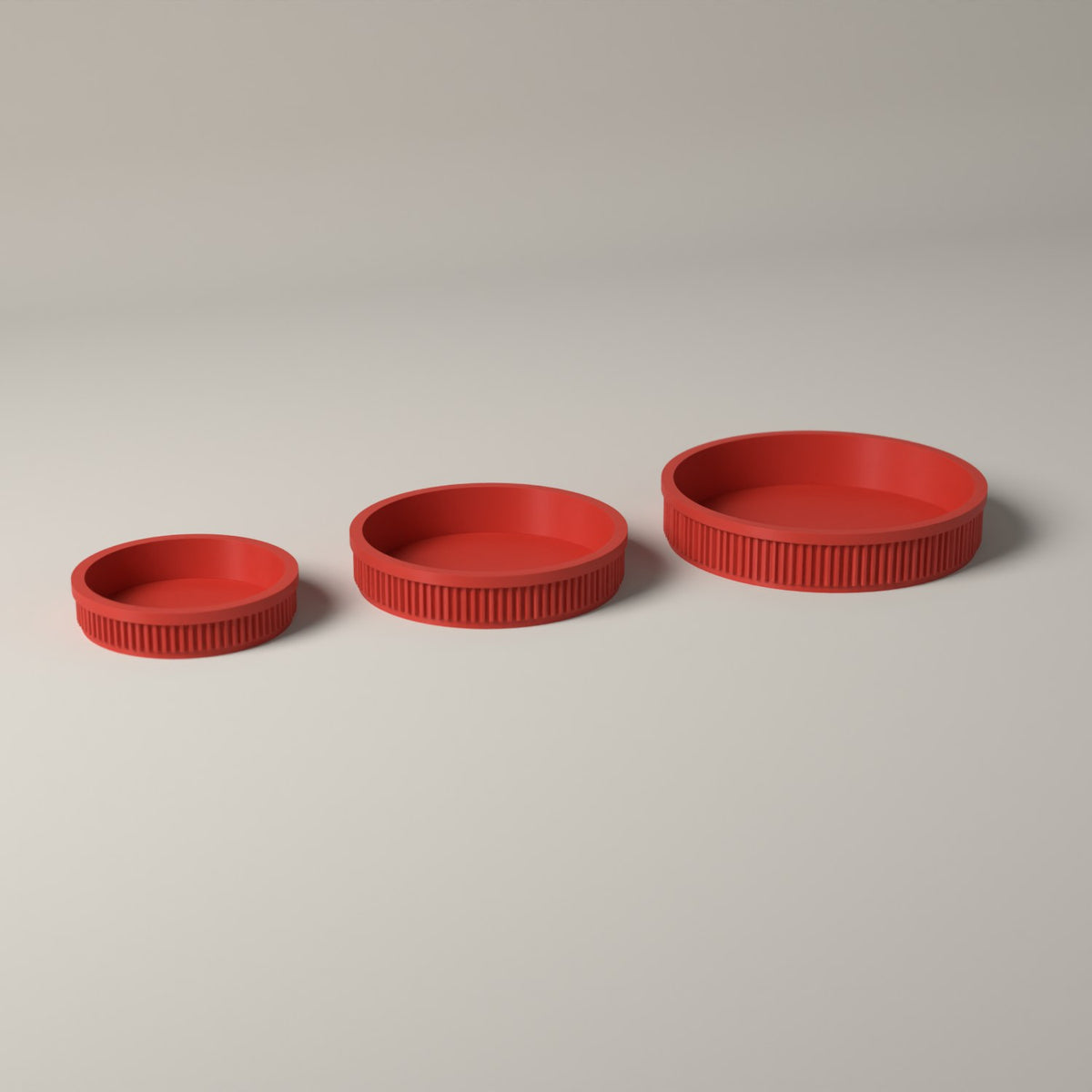Round Trinket Trays Set of 3, Ribbed Jewellery and Key Dishes in red