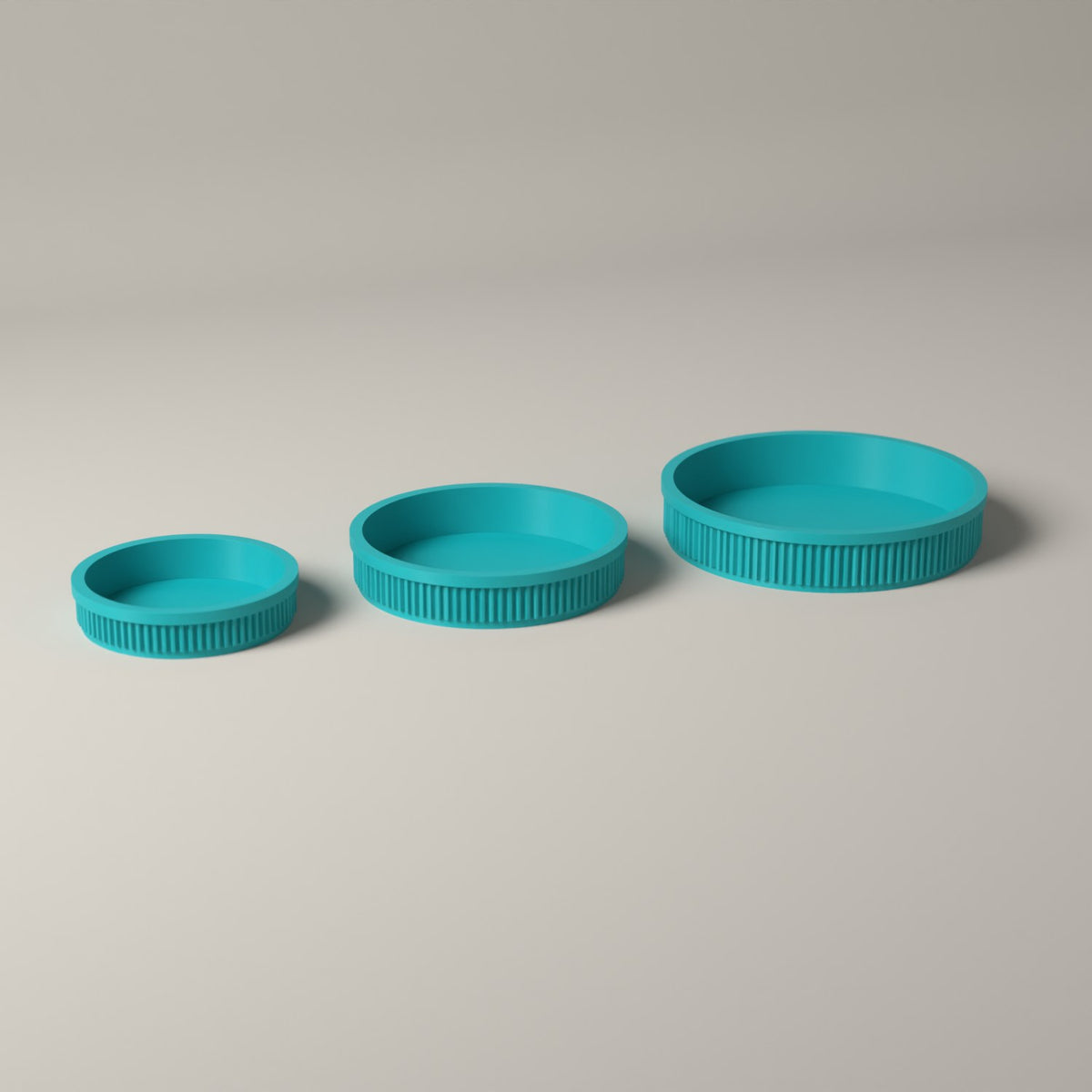 Round Trinket Trays Set of 3, Ribbed Jewellery and Key Dishes in turquoise