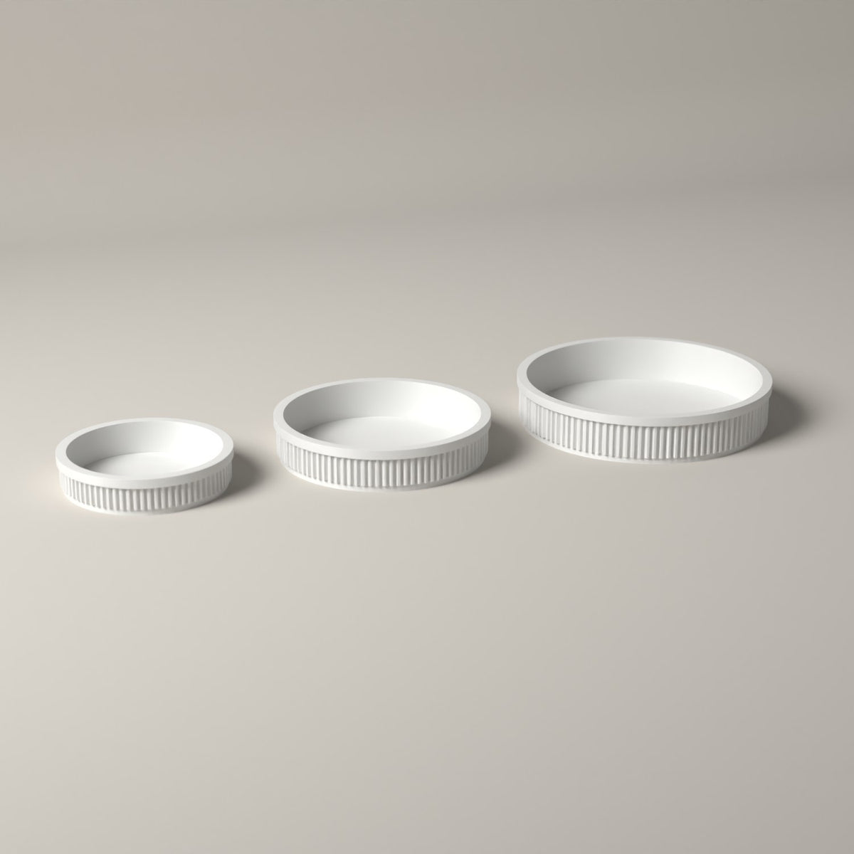 Round Trinket Trays Set of 3, Ribbed Jewellery and Key Dishes in white