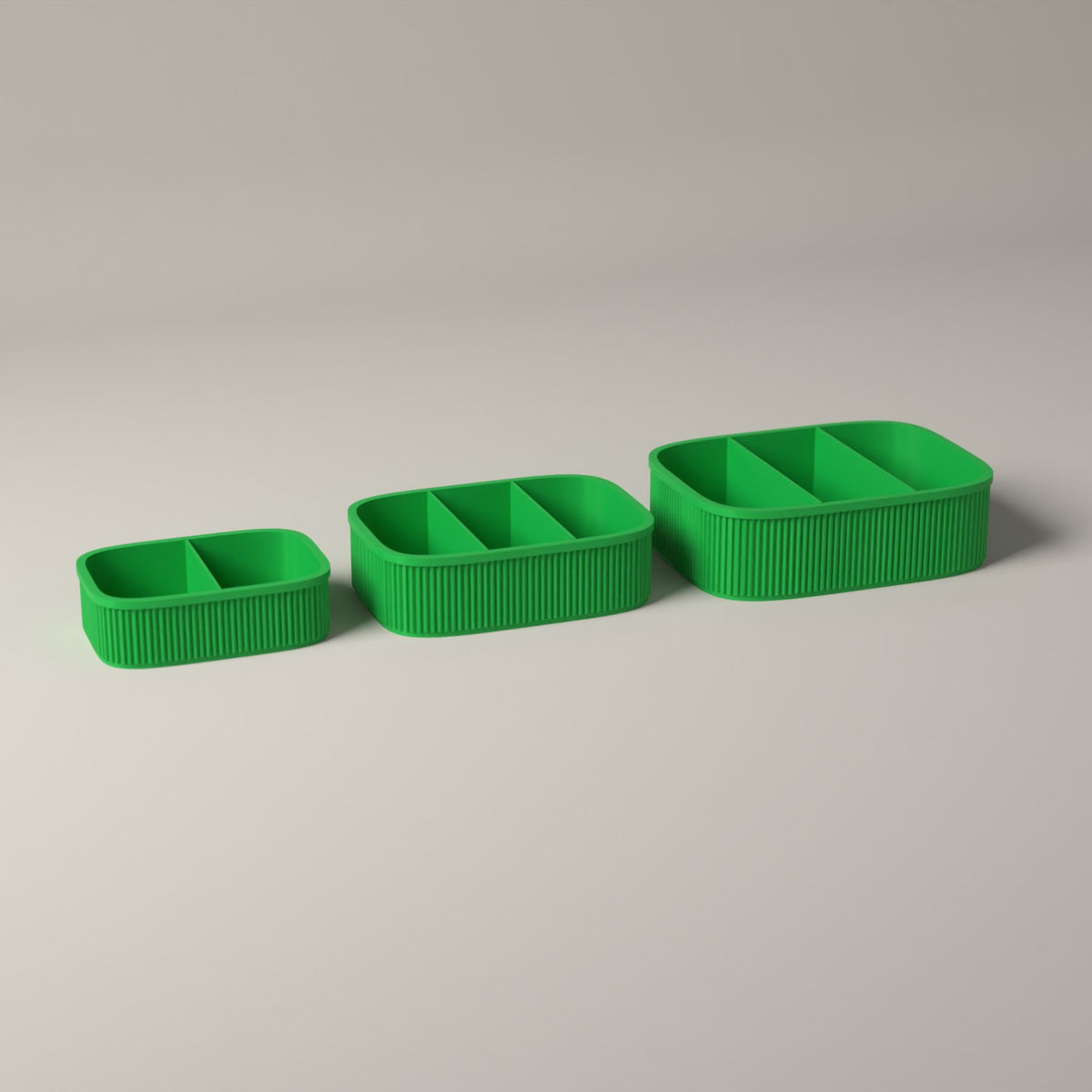 Snack Boxes Set of 3, Ribbed Organisers for Wrapped Treats in forest green