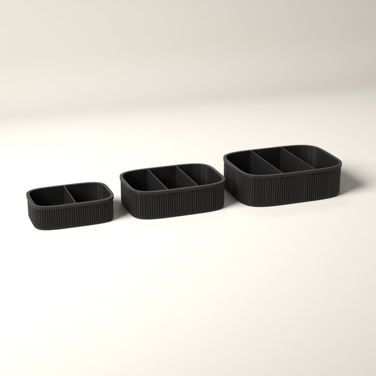 Snack Boxes Set of 3, Ribbed Organisers for Wrapped Treats in black