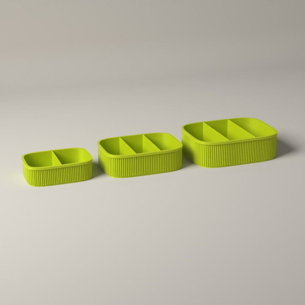 Snack Boxes Set of 3, Ribbed Organisers for Wrapped Treats in bright green