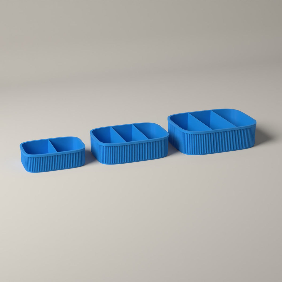 Snack Boxes Set of 3, Ribbed Organisers for Wrapped Treats in cyan