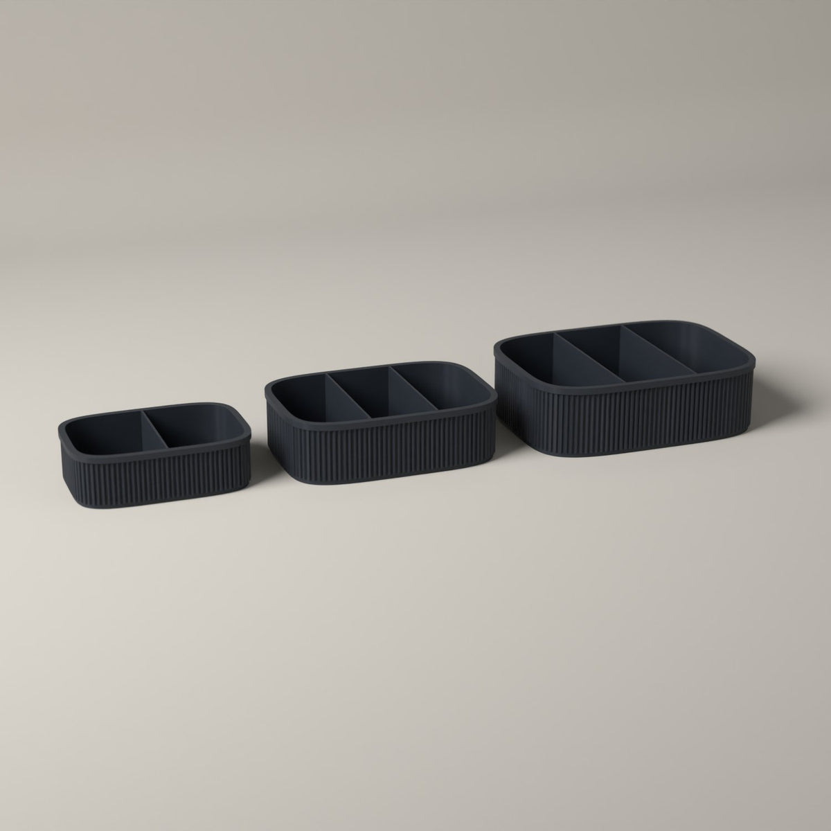Snack Boxes Set of 3, Ribbed Organisers for Wrapped Treats in grey