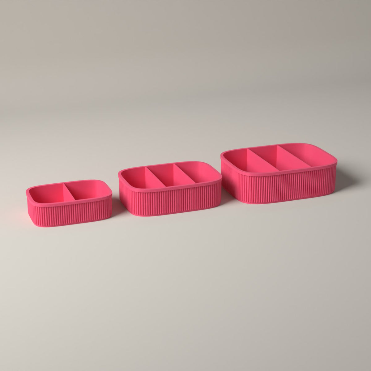 Snack Boxes Set of 3, Ribbed Organisers for Wrapped Treats in hot pink