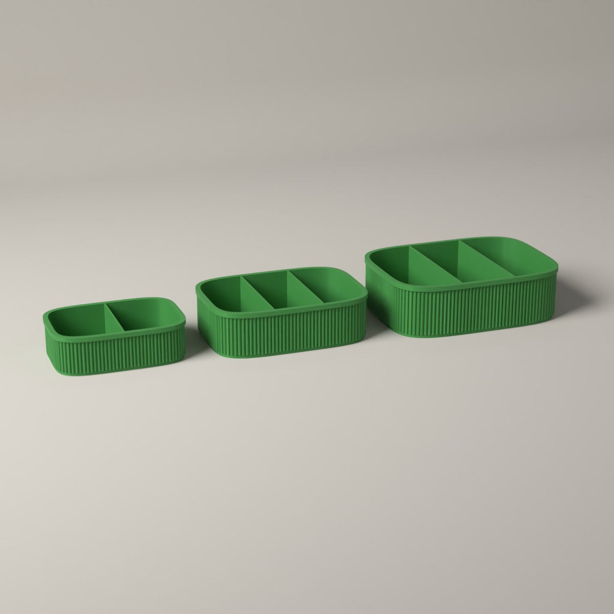Snack Boxes Set of 3, Ribbed Organisers for Wrapped Treats in mistletoe green
