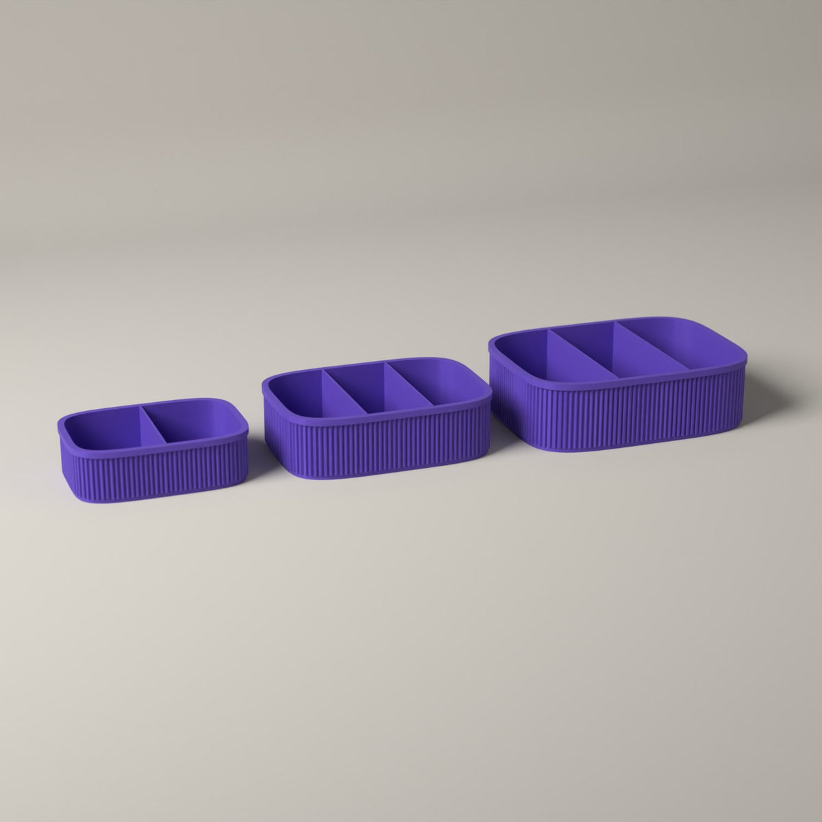 Snack Boxes Set of 3, Ribbed Organisers for Wrapped Treats in purple