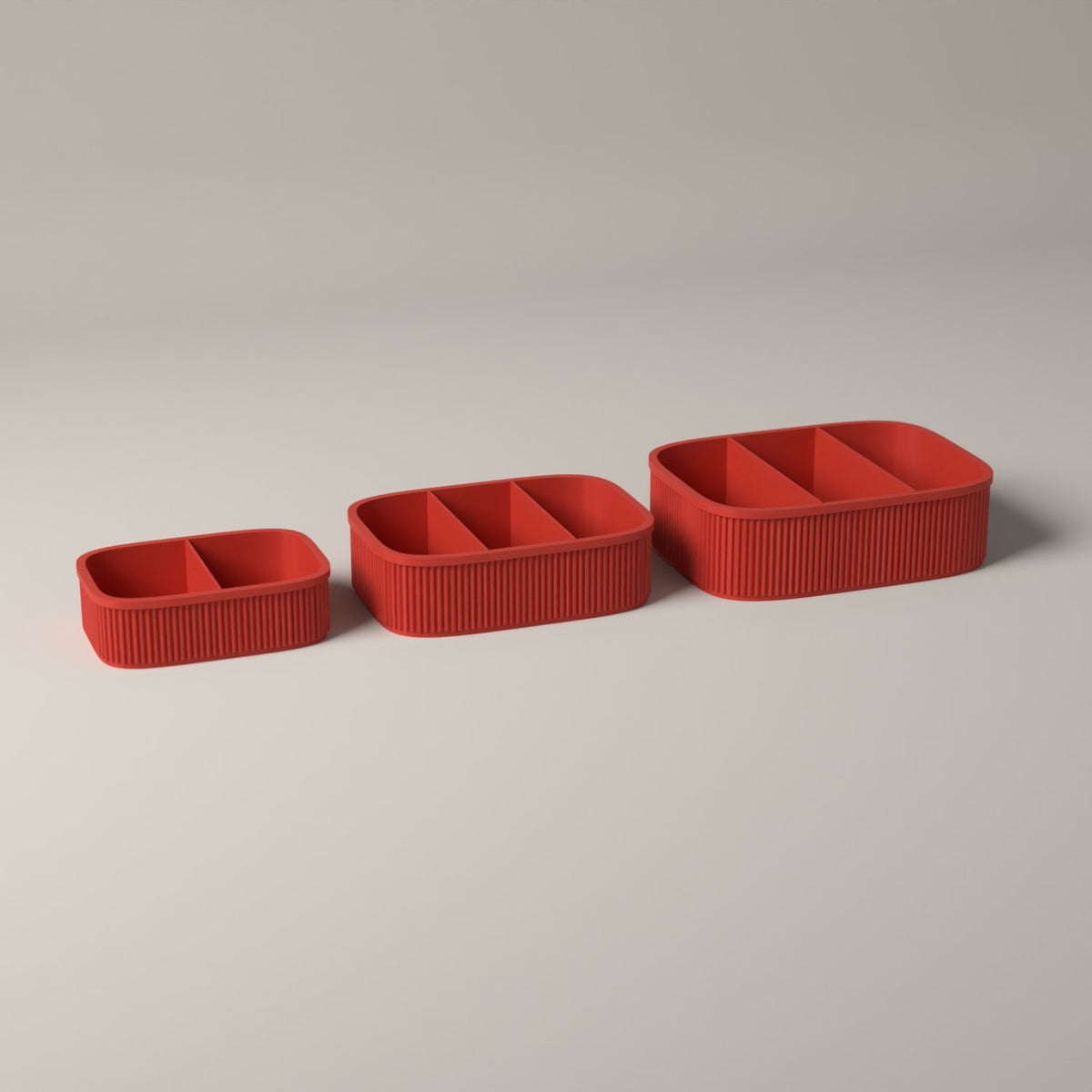 Snack Boxes Set of 3, Ribbed Organisers for Wrapped Treats in red