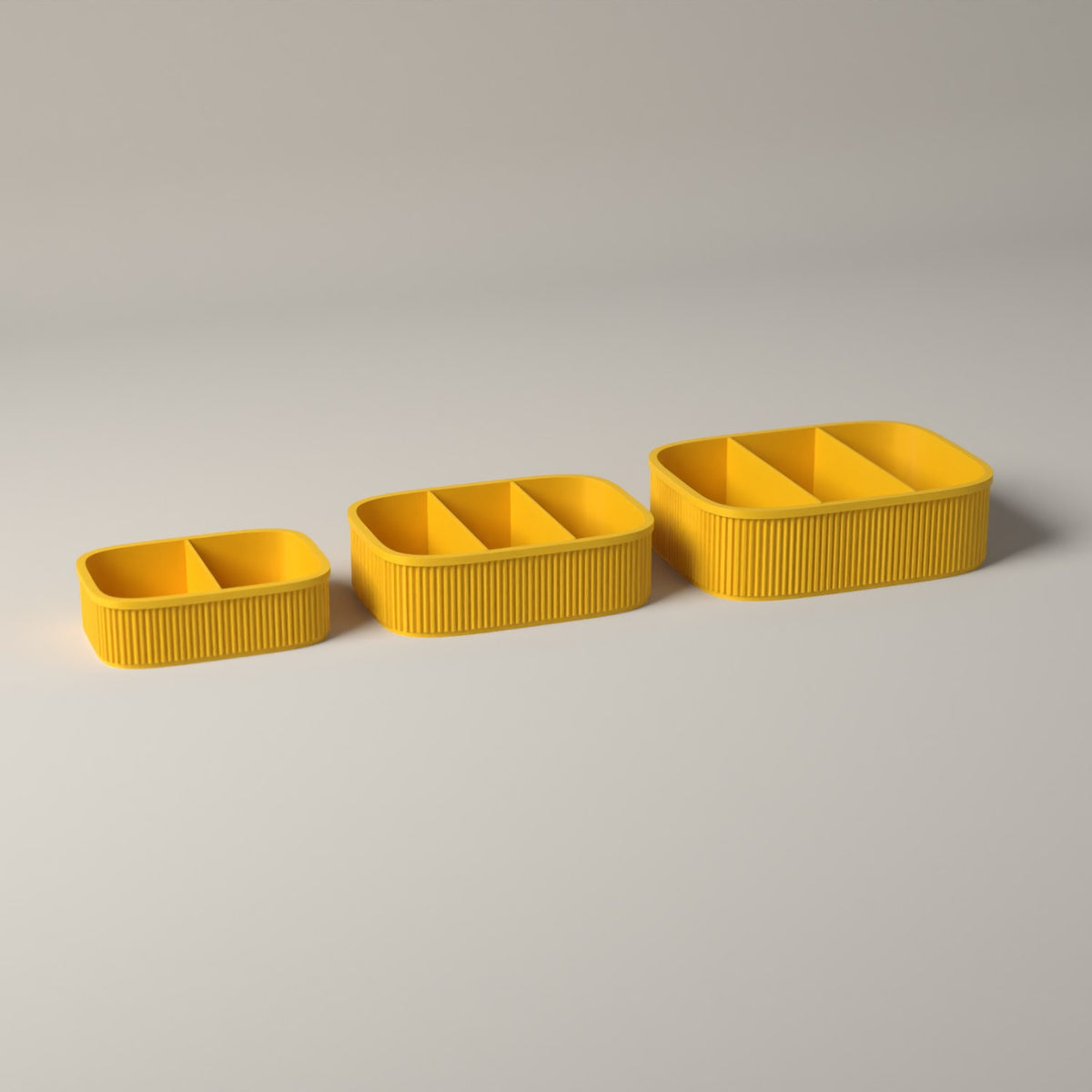 Snack Boxes Set of 3, Ribbed Organisers for Wrapped Treats in sunflower yellow