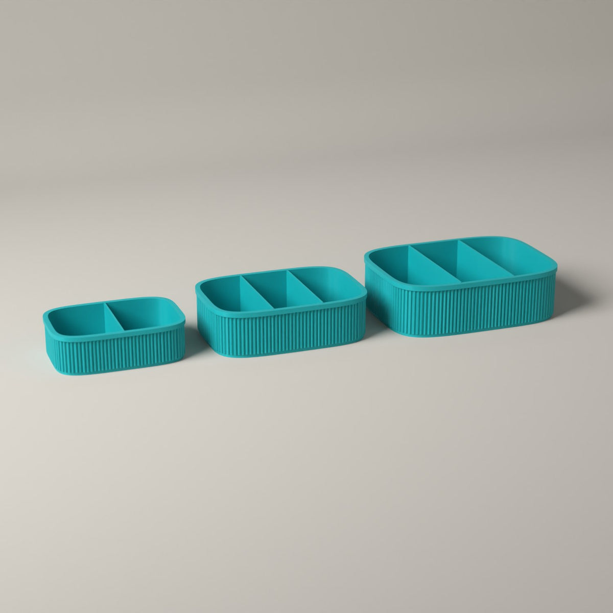 Snack Boxes Set of 3, Ribbed Organisers for Wrapped Treats in turquoise