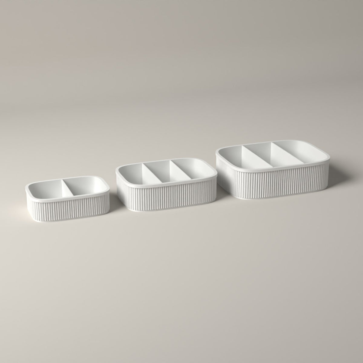 Snack Boxes Set of 3, Ribbed Organisers for Wrapped Treats in white