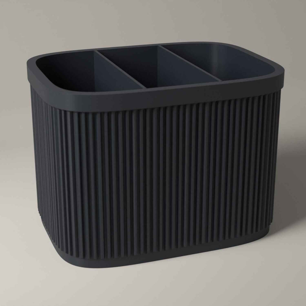 Ribbed Cutlery Caddy with Divided Storage for Table Organisation in grey