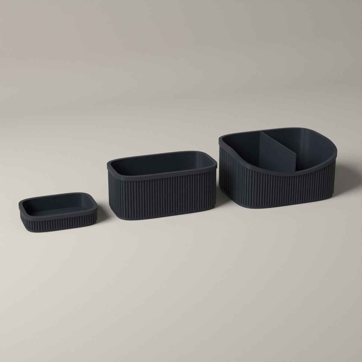 Ribbed Dressing Table Organiser Set of 3 - Caddy, Stand and Tray in grey