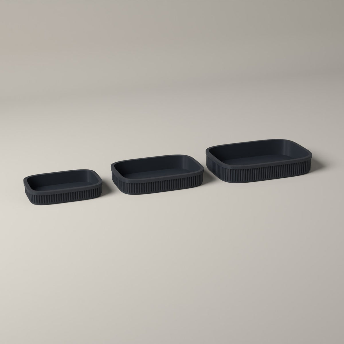 Ribbed Bathroom Trays Set of 3 - Graduated Shelf and Counter Storage in grey