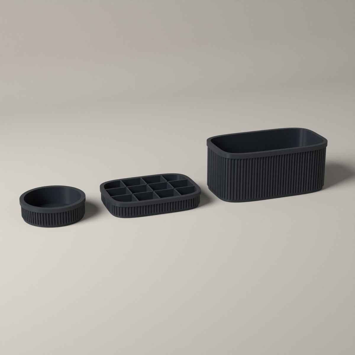 Ribbed Jewellery Organiser Set of 3 with Stand, Ring Dish and Earring Tray in grey